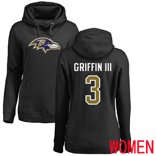 Baltimore Ravens Black Women Robert Griffin III Name and Number Logo NFL Football #3 Pullover Hoodie Sweatshirt->women nfl jersey->Women Jersey